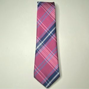 Gino Lussari Necktie Pink Blue White Plaid Polyester Spring Summer Easter